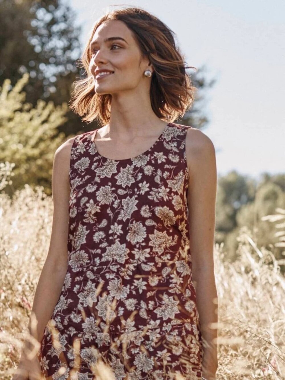 J. Jill Linen Tank Top Floral Babydoll Summer Y2K Beachy Boho Oversized Preppy M